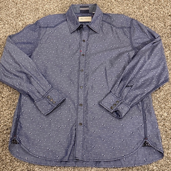 Robert Graham Patterned Men's Long Sleeve Button Up Dress Shirt Navy Blue Sz L - Picture 1 of 7